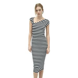 ZARA BLACK AND WHITE‎ ASYMMETRIC NECK DRESS